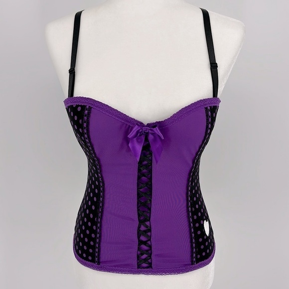 Hot Topic Black and Purple Corset with Heart Cutout Size 32B - Picture 1 of 11